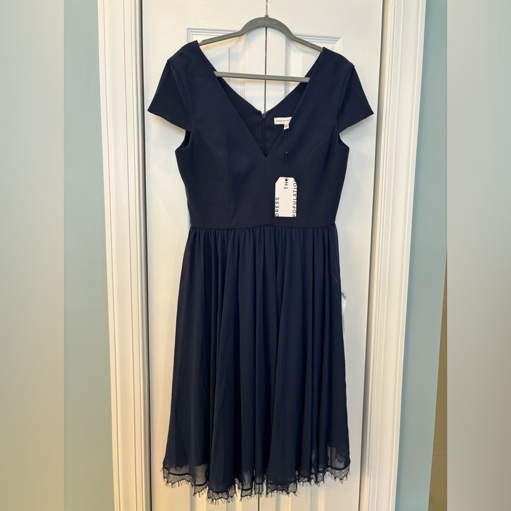 NWT Dress the Population Corey Chiffon Fit & Flare Cocktail Dress
